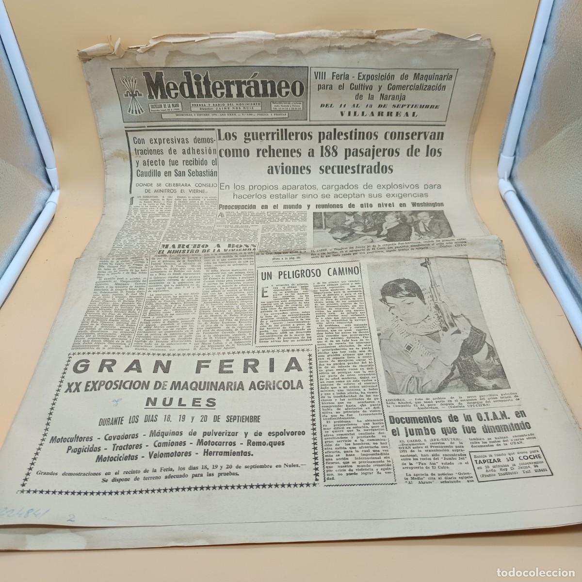 Collectionnisme de Revues et Journaux: PERIODICO MEDITERRANEO, CASTELLON DE LA PLANA 9 SEPTIEMBRE 1970