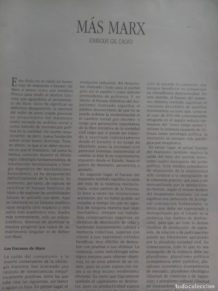 Coleccionismo de Revistas y Peri&oacute;dicos: FRACASOS, &Eacute;XITOS Y RENACIMIENTO DE MARX. ENRIQUE GIL CALVO. 7 PAGINAS DE REVISTA CLAVES MAYO 1991