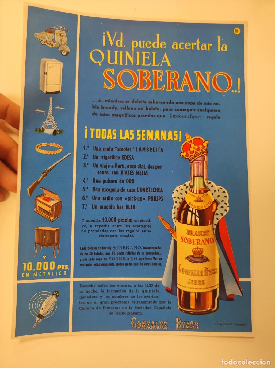 Coleccionismo de Revistas y Peri&oacute;dicos: HOJA PUBLICIDAD REVISTA ORIGINAL VINTAGE. BRANDY SOBERANO GONZALEZ BYASS JEREZ