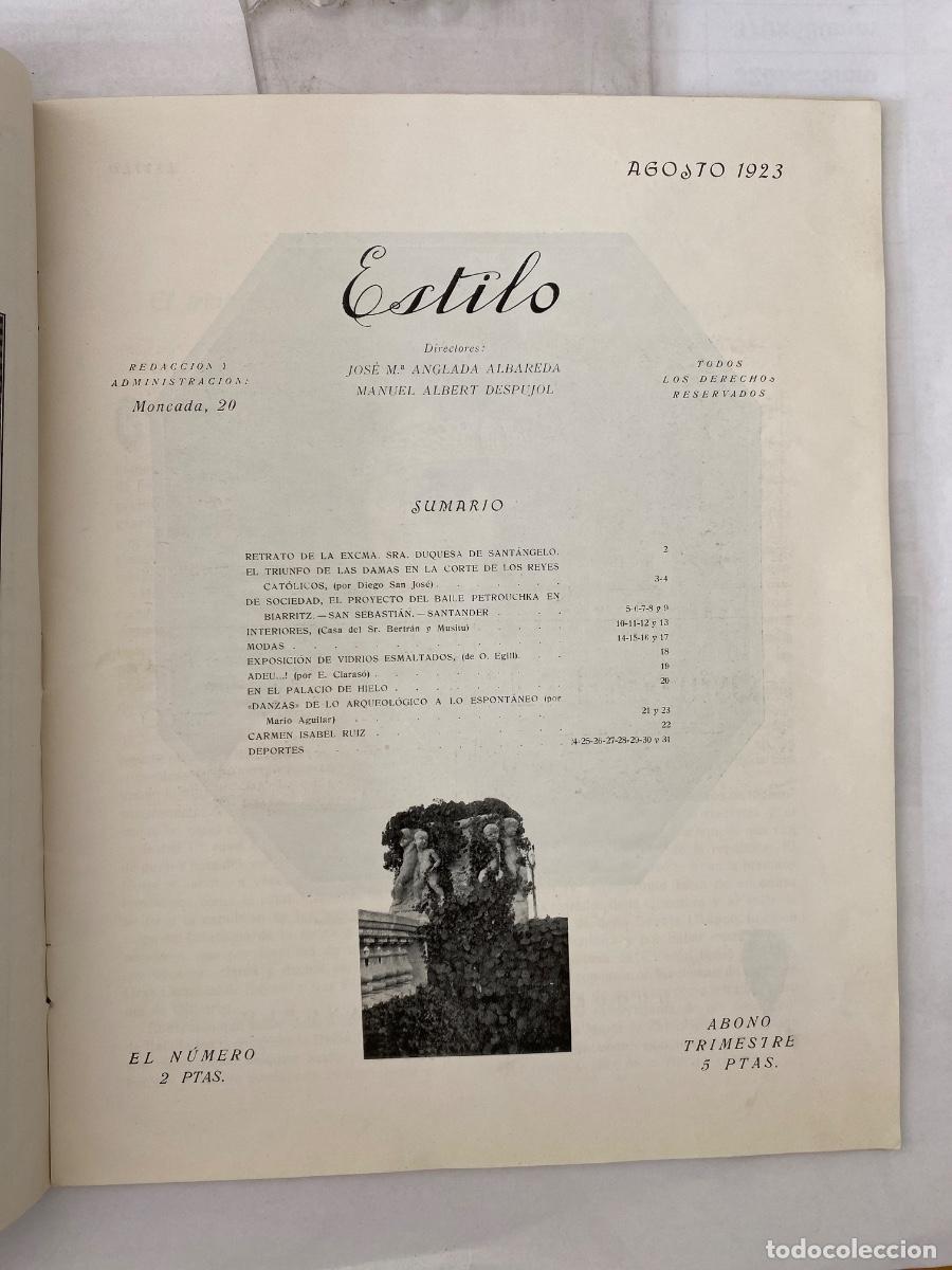 Sammeln von Zeitschriften und Zeitungen: REVISTA ESTILO AGOSTO 1923. JOSE M&ordf; ANGLADA , MANUEL ALBERT DESPUJOL. AUTODROMO DE SITGES