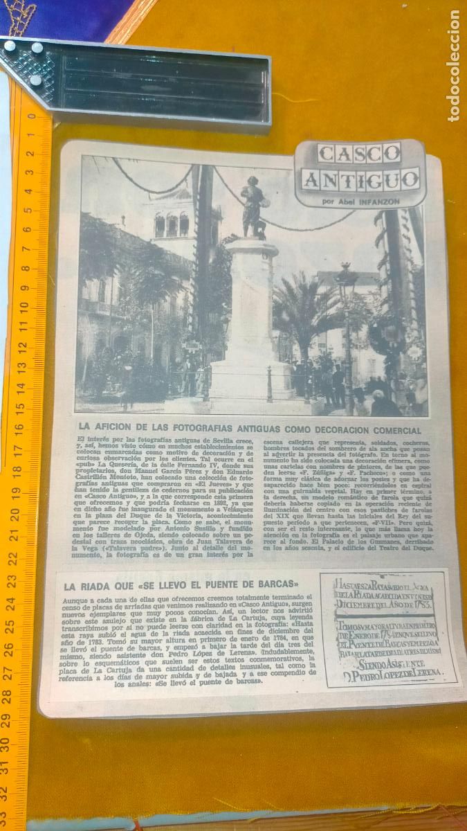 Coleccionismo de Revistas y Peri&oacute;dicos: NOTICIA SEVILLA CASCO ANTIGUO ANTONIO BURGOS - monumento a Vel&aacute;zquez riada el puente de barcas