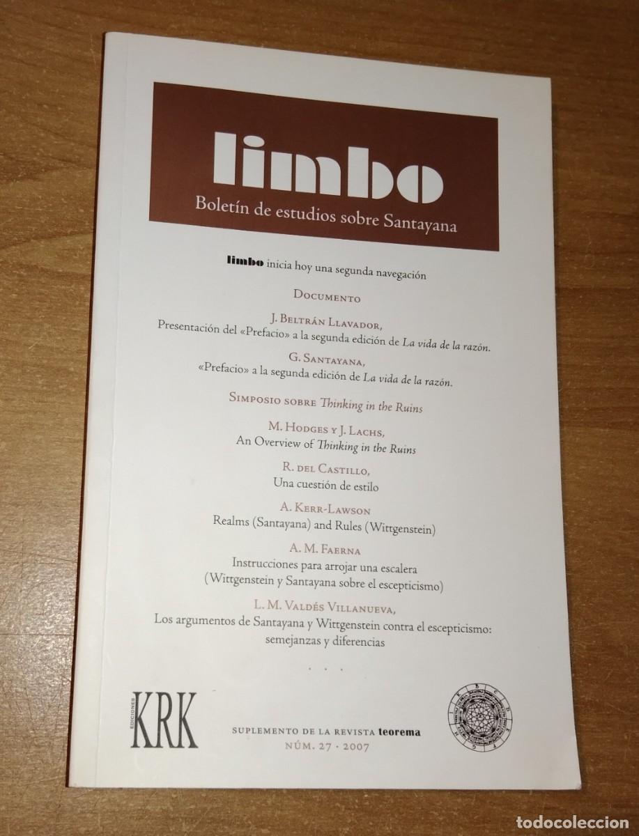 Coleccionismo de revistas y peri&oacute;dicos: LIMBO. BOLET&Iacute;N DE ESTUDIOS SOBRE SANTAYANA N. 27, 2007 [JORGE SANTAYANA]