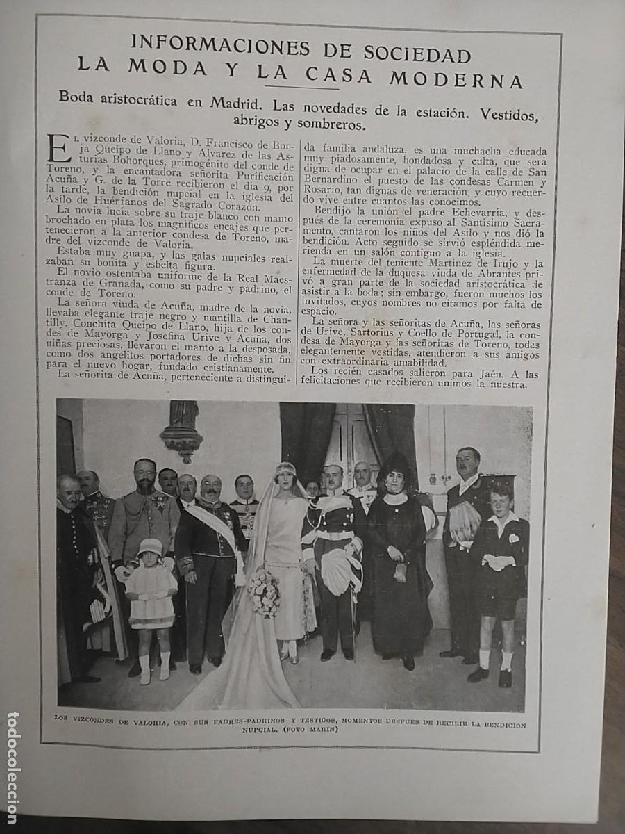 Collection Magazines and Newspapers: BODA VIZCONDES VALONIA FRANCISCO BORJA LLANO Y PURIFICACION ACU&Ntilde;A REVISTA A&Ntilde;O 1924