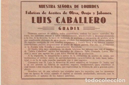 Coleccionismo de revistas y peri&oacute;dicos: * GUADIX, GRANADA * Publicidad aceites Nuestra Se&ntilde;ora De Lourdes, Luis Caballero - 1933