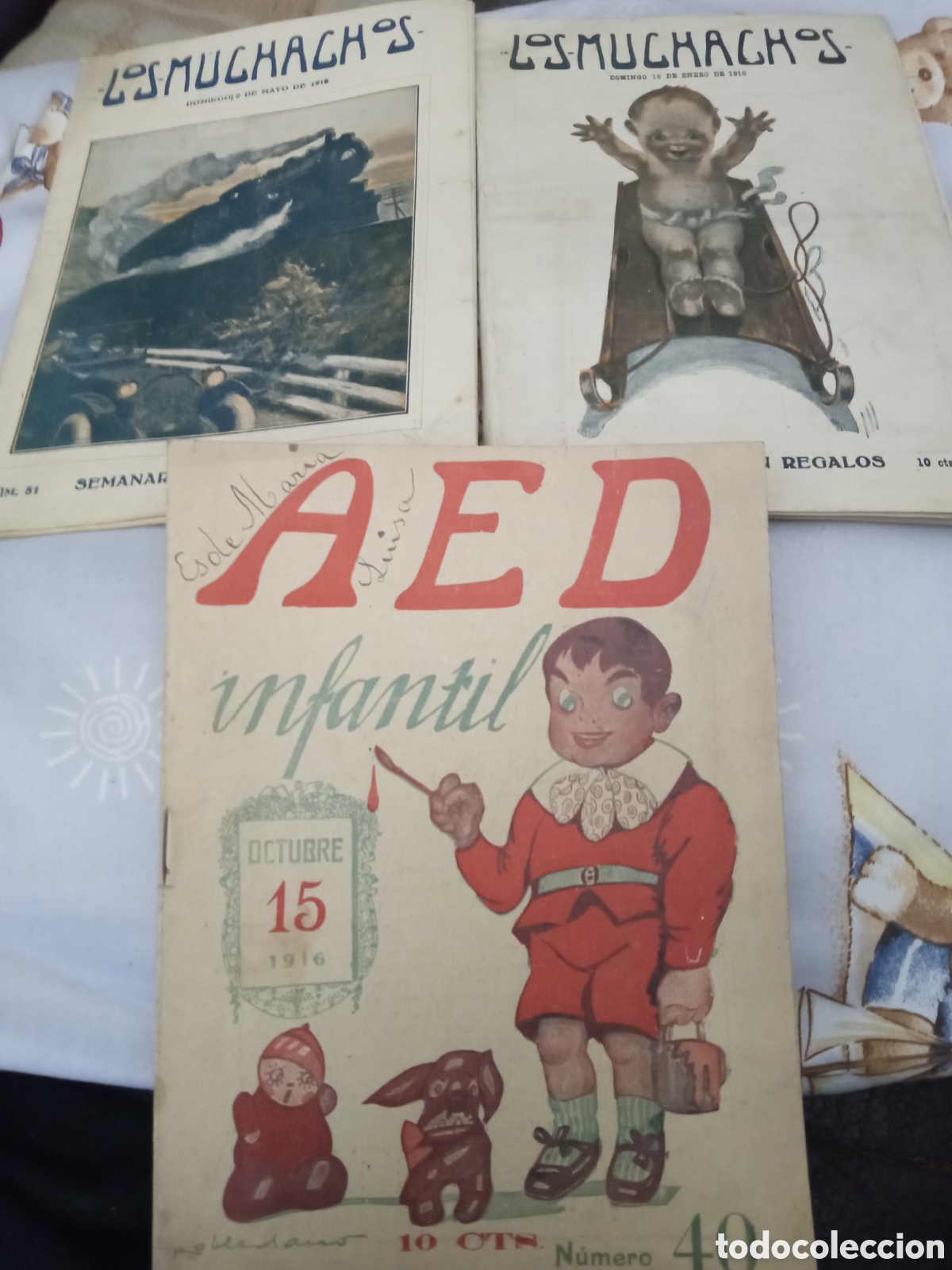 Coleccionismo de Revistas y Peri&oacute;dicos: Tres Antiguos semanarios A E D infantil de 1916 y 2 Los Muchachos de 1915 y 1916.