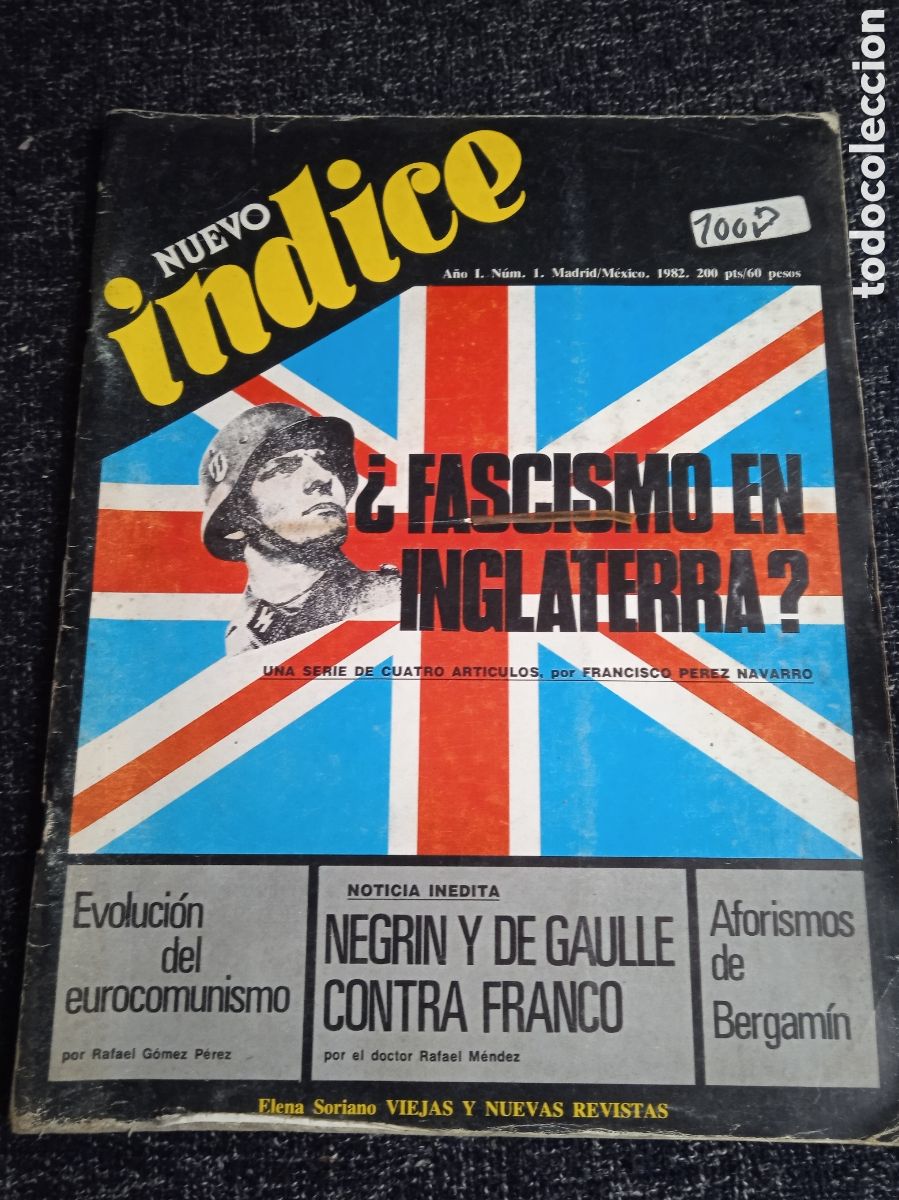 Coleccionismo de revistas y peri&oacute;dicos: REVISTA NUEVO &Iacute;NDICE N&ordm; 1 A&Ntilde;O 1982 &iquest; FASCISMO EN INGLATERRA ?