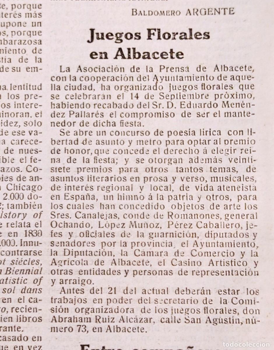 Collezionismo di Riviste e Giornali: JUEGOS FLORALES - ALBACETE - MURCIA - CINCO HOJAS PUBLICACI&Oacute;N 1900