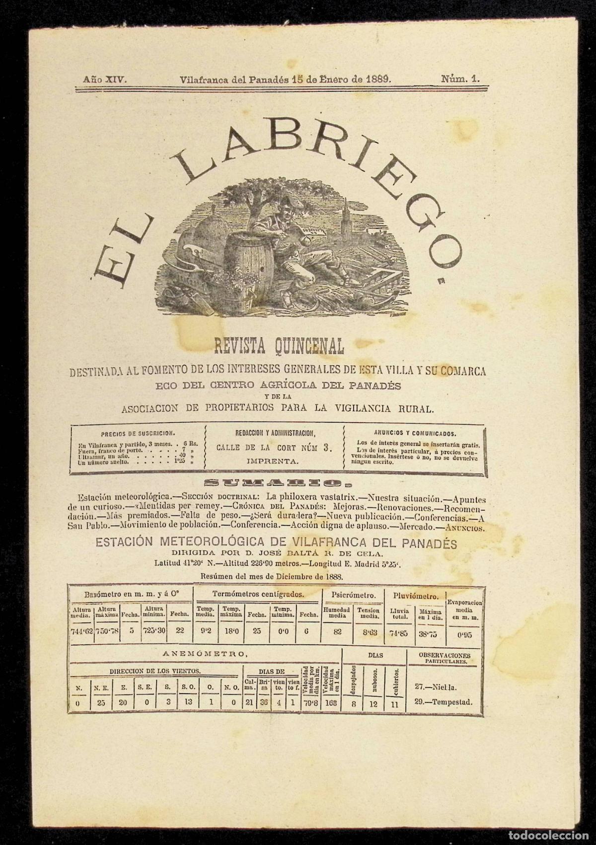 Collection Magazines and Newspapers: EL LABRIEGO. Revista quincenal de agricultura. Eco de la sociedad &rdquo;Centro Agr&iacute;cola del Panad&eacute;s.&rdquo;