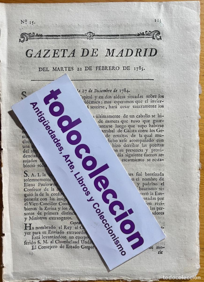 Colecionismo de Revistas e Jornais: LUGO- CADIZ- TARRAGONA- GAZETA DE MADRID- GACETA- 1785