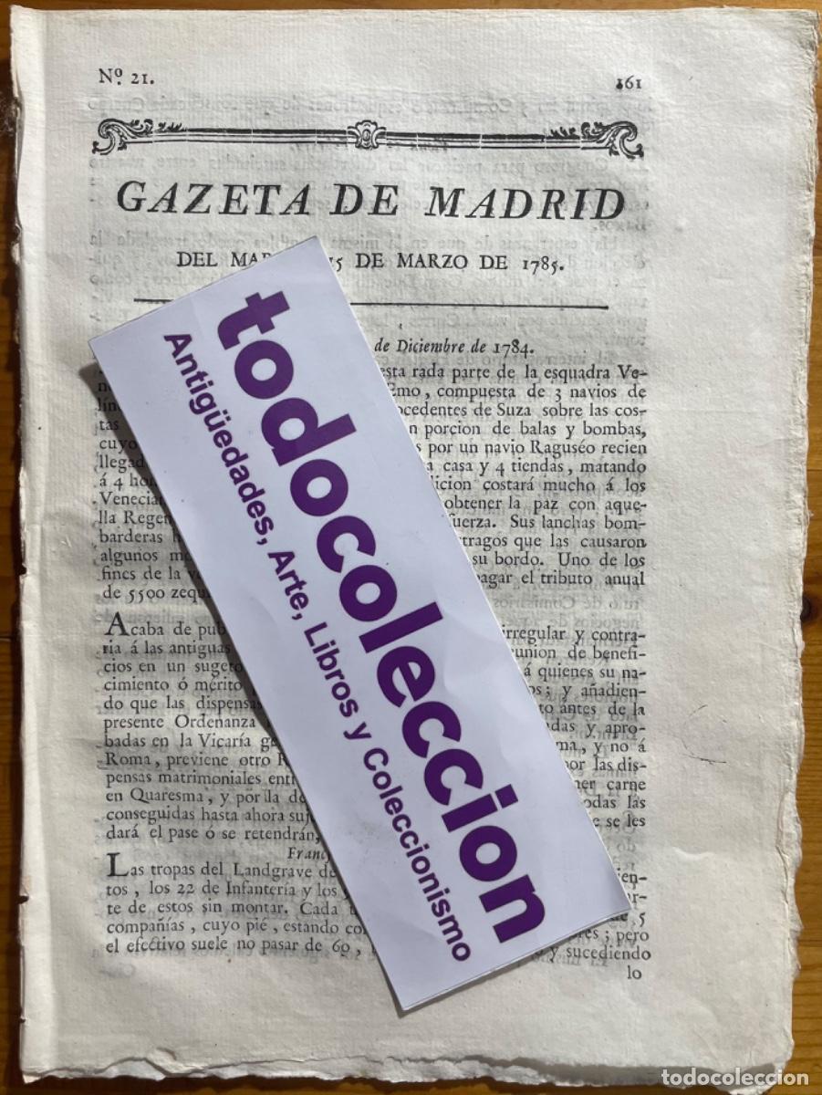 Colecionismo de Revistas e Jornais: REQUENA- VALENCIA- MADRID- GAZETA DE MADRID- GACETA- 1785