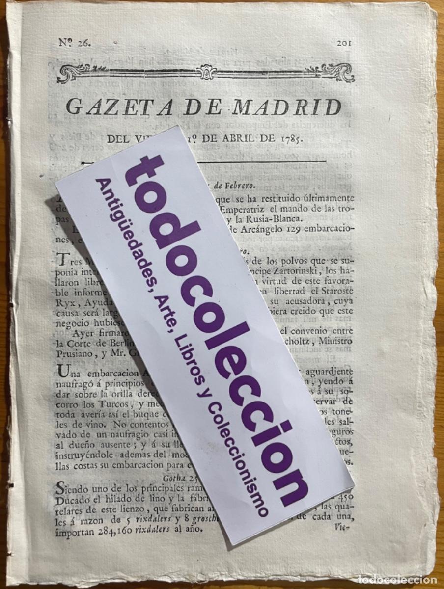 Colecionismo de Revistas e Jornais: DEVA- MALAGA- MADRID- GAZETA DE MADRID- GACETA- 1785