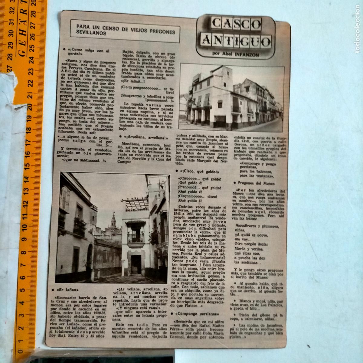 Coleccionismo de Revistas y Peri&oacute;dicos: NOTICIA SEVILLA CASCO ANTIGUO ANTONIO BURGOS - CENSO DE VIEJOS PREGONES DE SEMANA SANTA SEVILLANOS