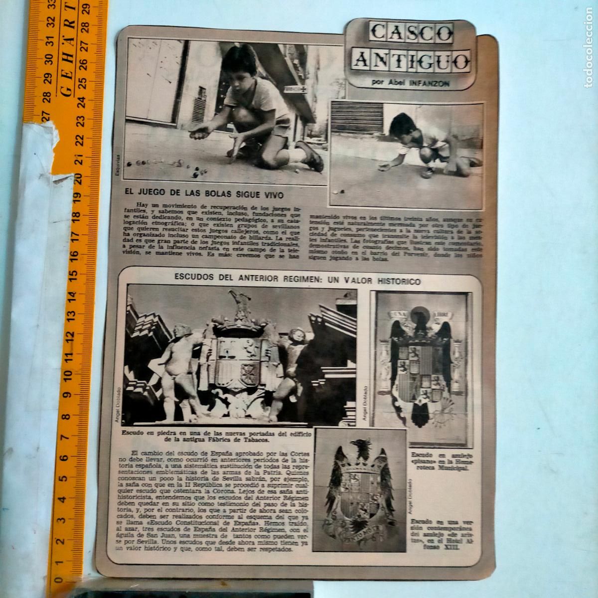 Coleccionismo de Revistas y Peri&oacute;dicos: NOTICIA SEVILLA CASCO ANTIGUO ANTONIO BURGOS - JUEGO EGB BOLAS - ESCUDO REGIMEN FABRICA TABACOS