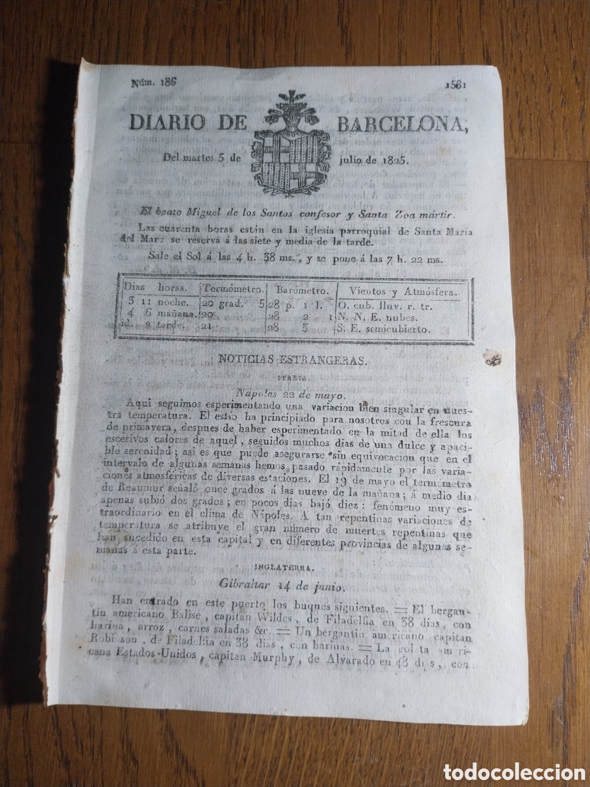 Sammeln von Zeitschriften und Zeitungen: DIARIO DE BARCELONA 1825 JAEN CELEBRA DIA D SAN FERNANDO.DECRETO MARQUES DE ZAMBRANO DESPACHO GUERRA