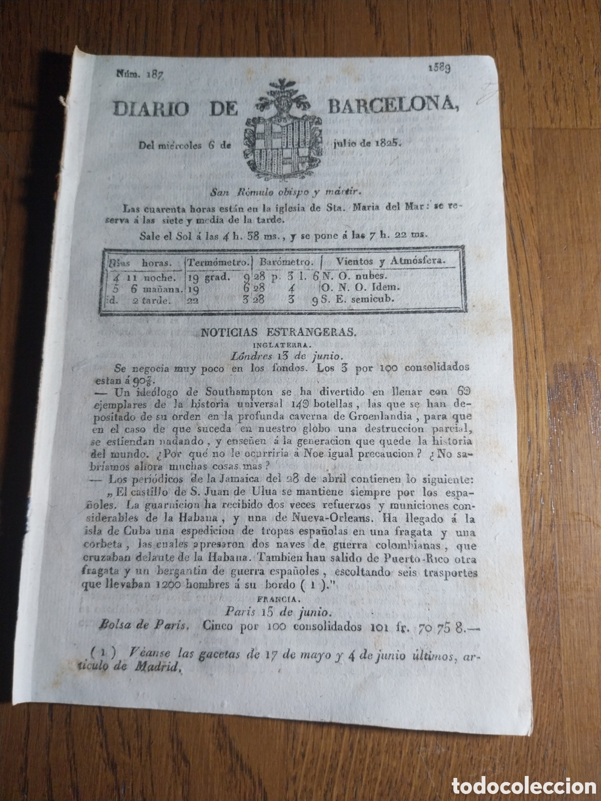 Sammeln von Zeitschriften und Zeitungen: DIARIO DE BARCELONA 1825 VICH ALICANTE Y VALLE DE MENA SE DIRIGEN AL REY.LIMPIEZA CALLES BARCELONA