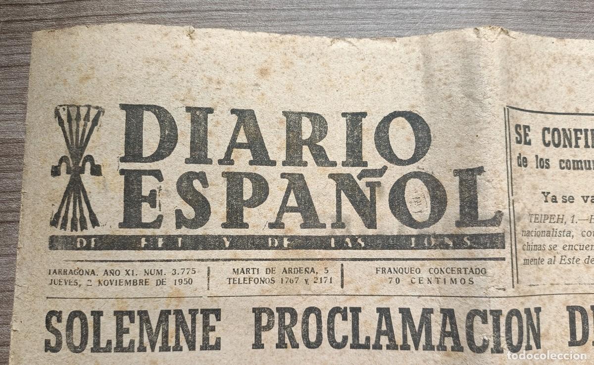 Collectionnisme de Revues et Journaux: Prensa, antiguo periodico Diario Espa&ntilde;ol de Tarragona 1950 - ver fotos