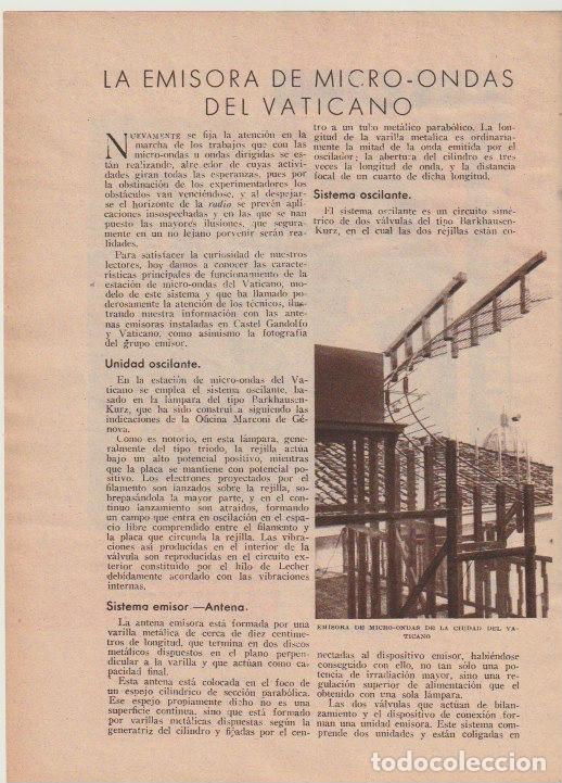 Coleccionismo de revistas y peri&oacute;dicos: * RADIO * La emisora de micro-ondas del Vaticano; rectificadores de vapor de mercurio -1933