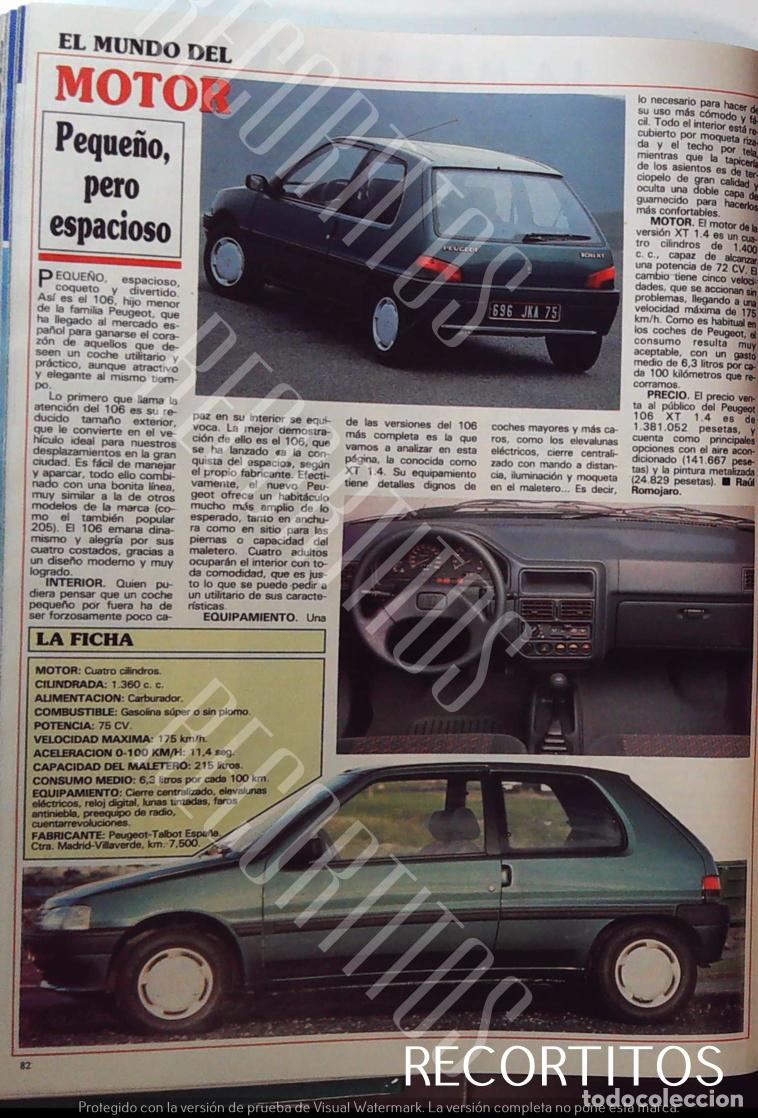 Coleccionismo de Revistas y Peri&oacute;dicos: PEUGEOT 106 ANUNCIO PUBLICIDAD FICHA