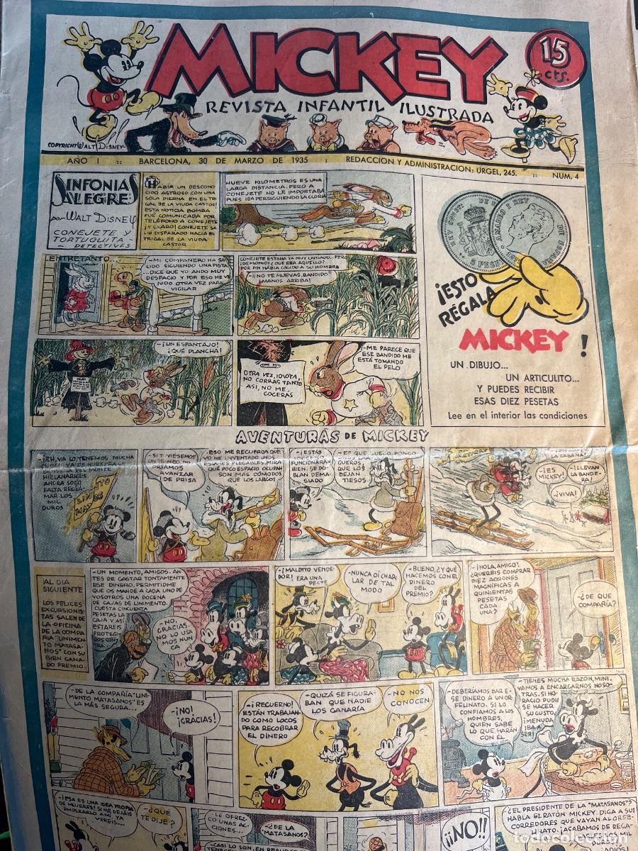Coleccionismo de Revistas y Peri&oacute;dicos: MICKEY, revista infantil. Num 4, 31 y fragmentos. Barcelona, 1935. Disney.