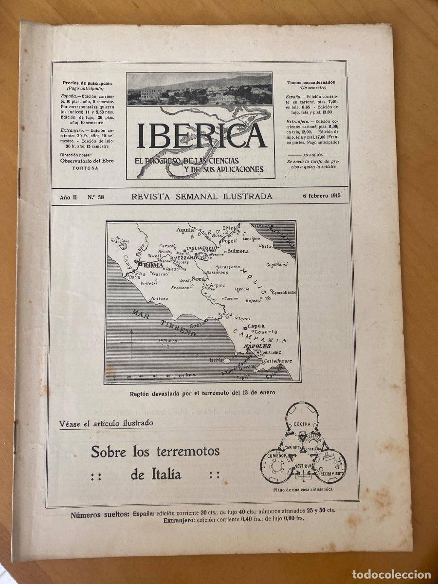 Coleccionismo de Revistas y Peri&oacute;dicos: IBERICA FEBRERO 1915 N&ordm; 58 revista semanal ilustrada.TERREMOTOS EN ITALIA, JARDIN BOTANICO MADRID