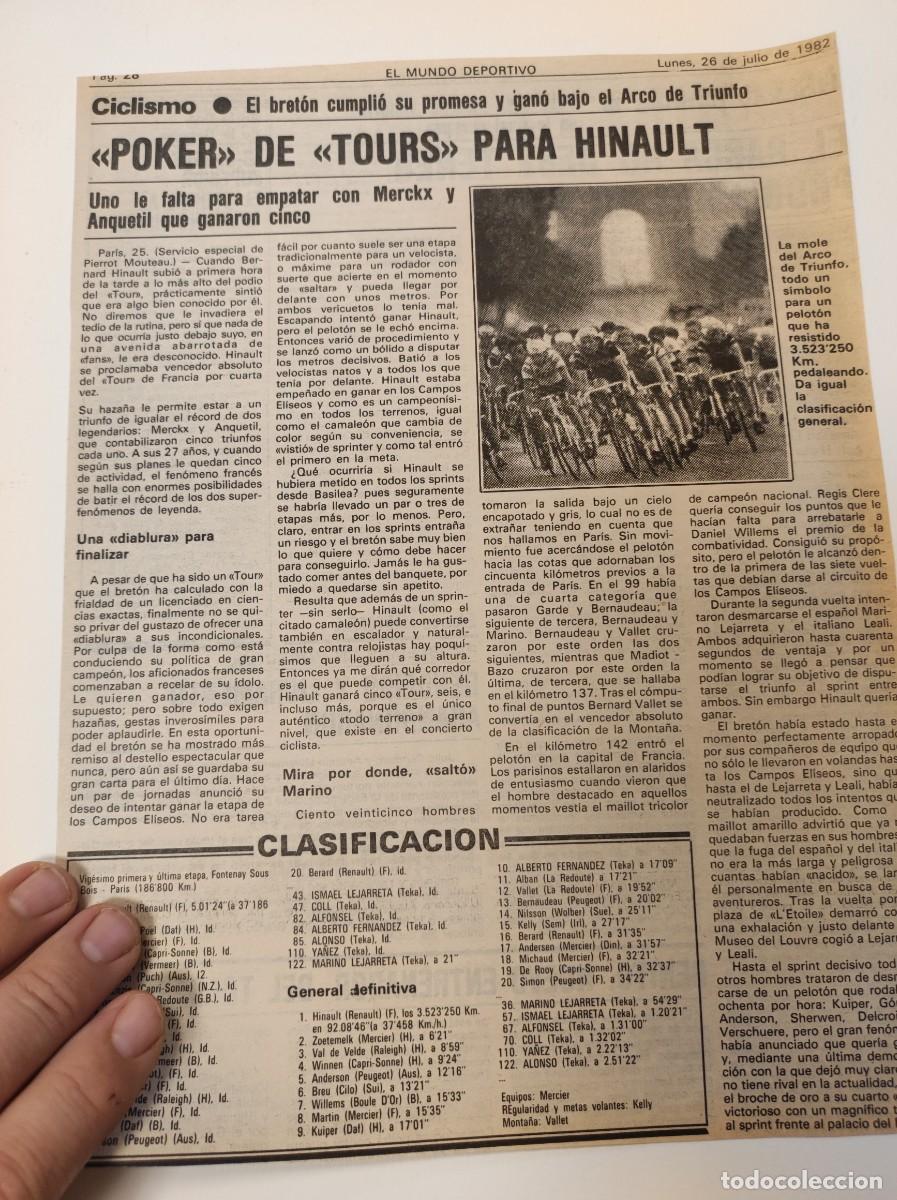 Coleccionismo de revistas y peri&oacute;dicos: HOJA REVISTA ORIGINAL 1982. POKER DE TOURS DE FRANCIA PARA BERNARD HINAULT