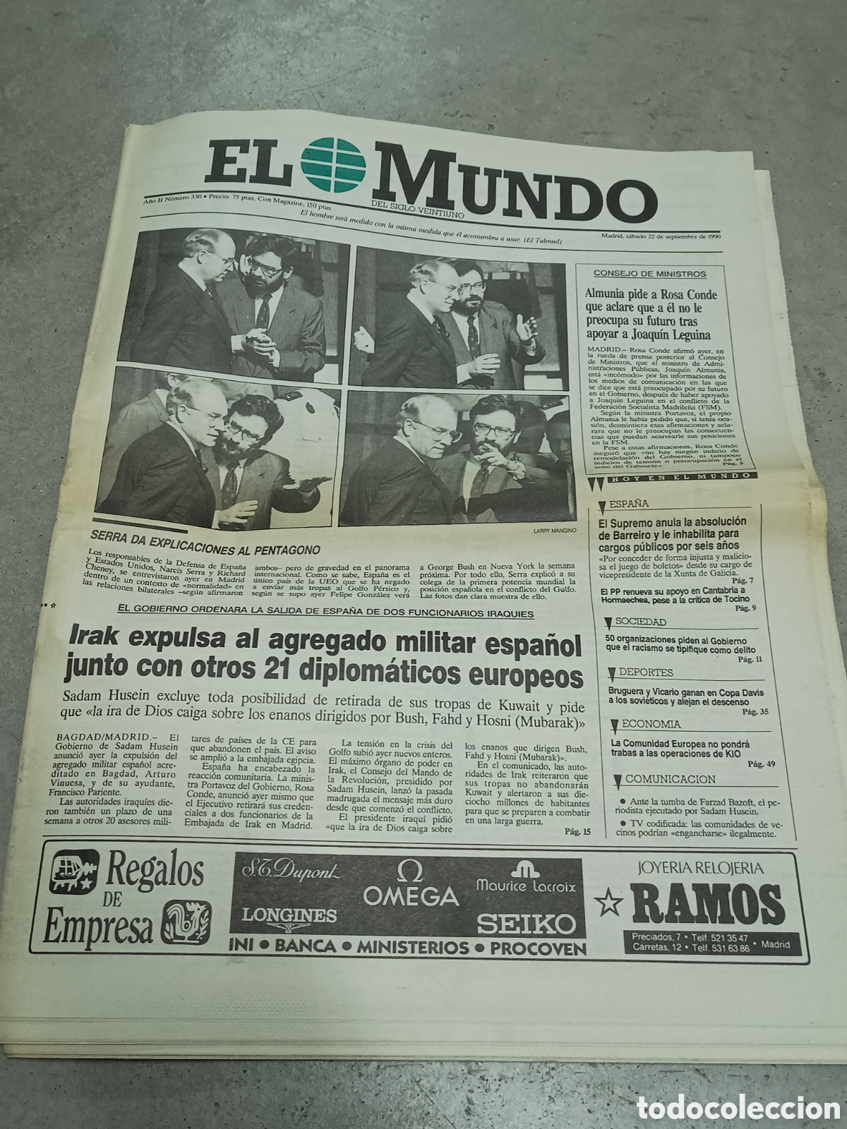 Colecionismo de Revistas e Jornais: EL MUNDO N&ordm; 330 - 22 SEPTIEMBRE 1990