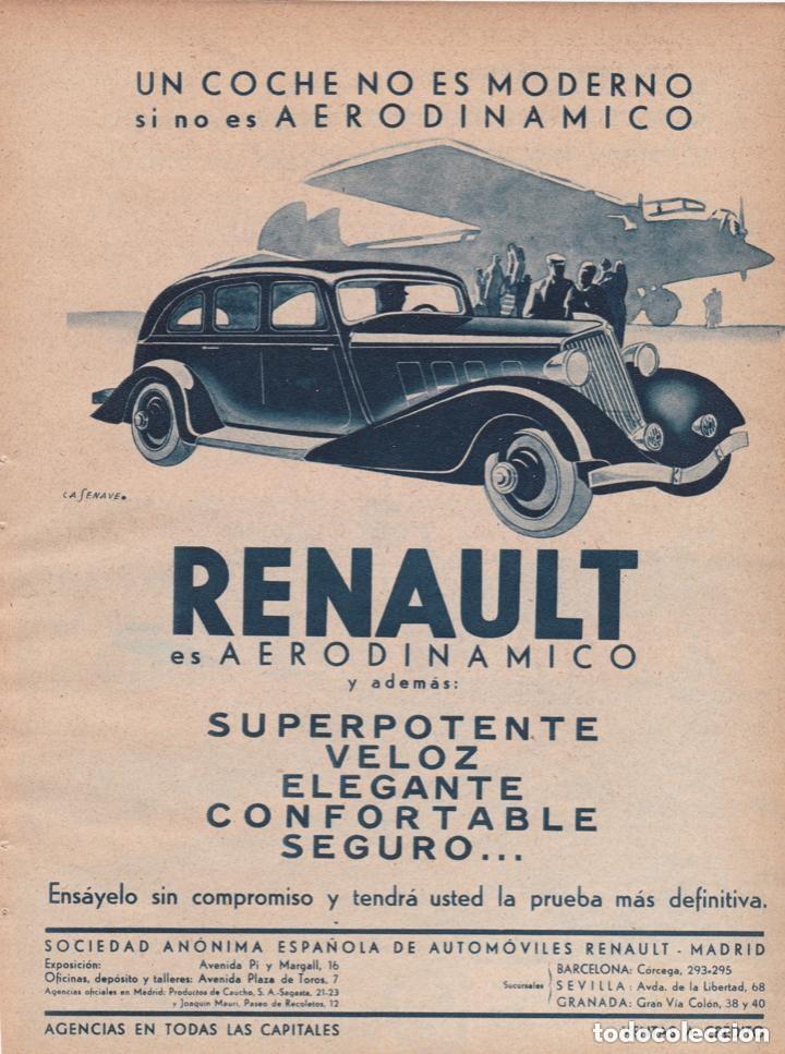 Coleccionismo de Revistas y Peri&oacute;dicos: * AUTOM&Oacute;VIL * Publicidad Renault / dibujo Casenave - 1934