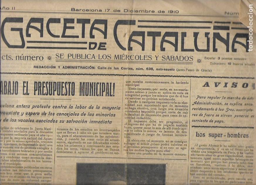 Collection Magazines and Newspapers: Gaceta de Catalu&ntilde;a 17 diciembre 1910. n&ordm; 142