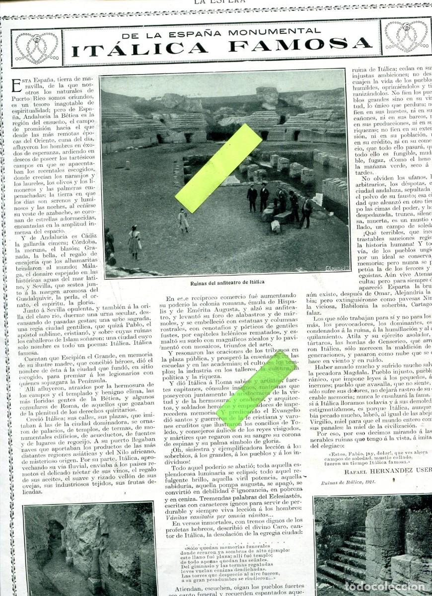 Coleccionismo de revistas y peri&oacute;dicos: RECORTE DE PRENSA A&Ntilde;O 1921 ARTICULO CON FOTOS SOBRE LAS RUINAS DE ITALICA