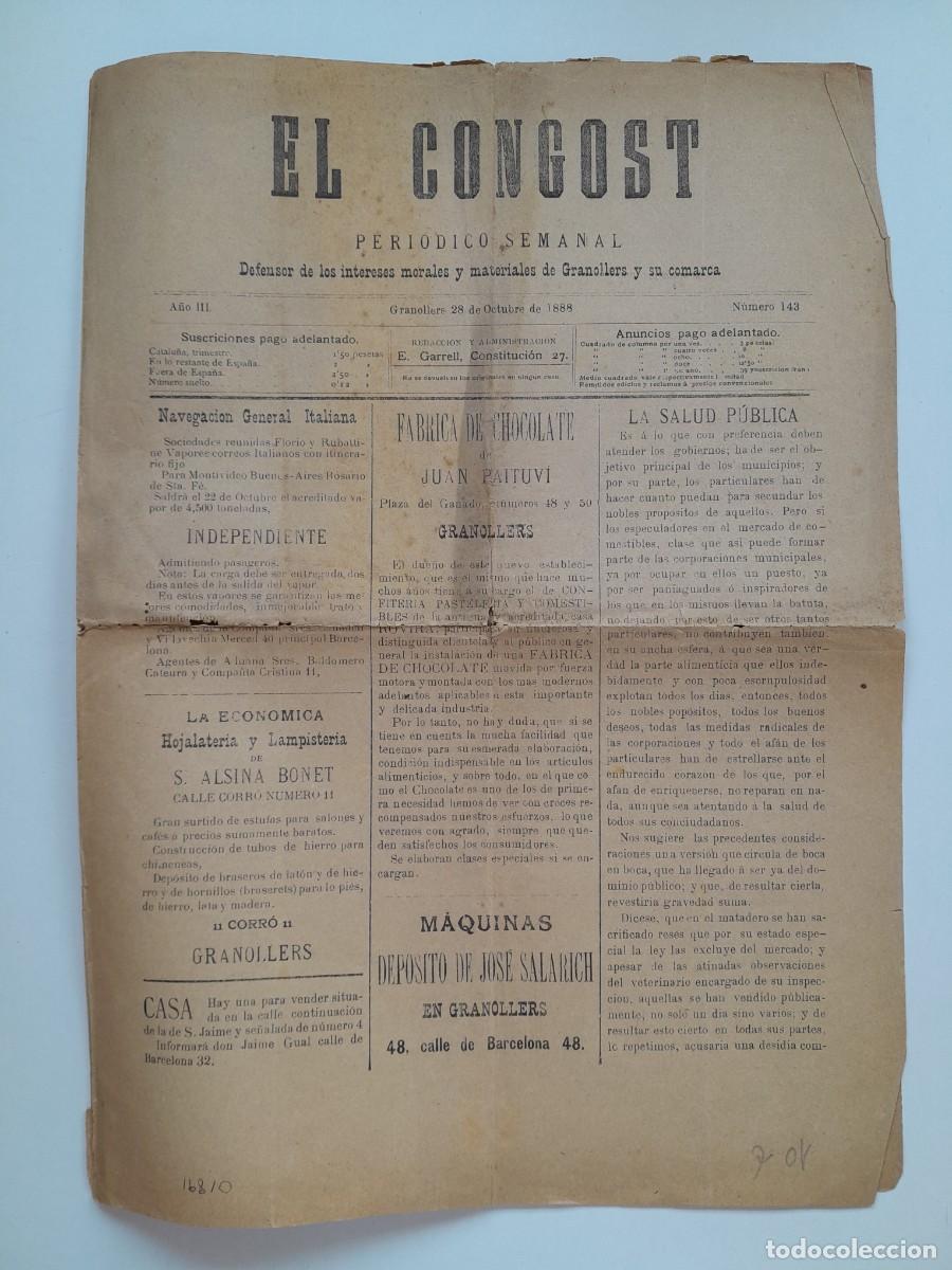 Collezionismo di Riviste e Giornali: EL CONGOST (GRANOLLERS) - ANY 3, N&Uacute;M. 143 (28 OCTUBRE 1888)