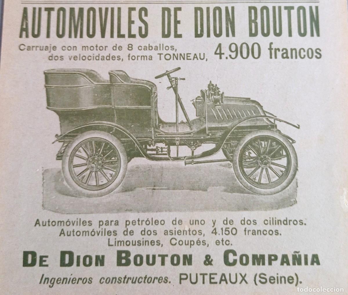 Colecionismo de Revistas e Jornais: PUBLICIDAD - DE DION BOUTON & COMPA&Ntilde;&Iacute;A - UNA HOJA PUBLICACION 1900