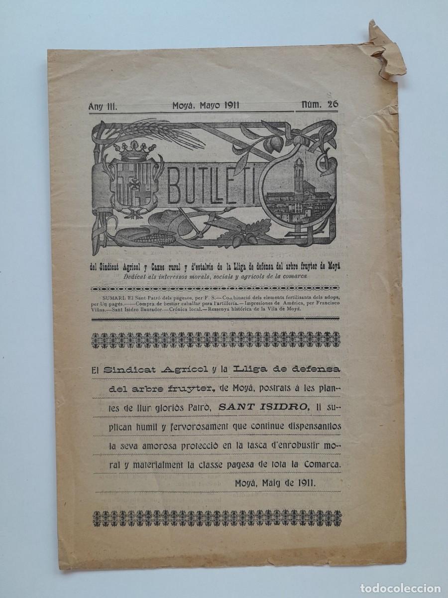 Collezionismo di Riviste e Giornali: BUTLLET&Iacute; DEL S&Iacute;NDIC AGR&Iacute;COL I CAXES RURAL I D'ESTALVIS DE MOY&Agrave; (MOI&Agrave;) - ANY 3, N&Uacute;M. 26 (MAIG 1911)