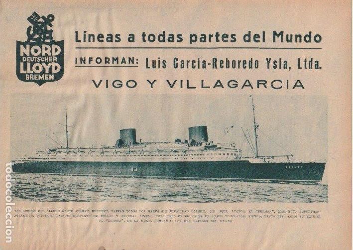 Coleccionismo de revistas y peri&oacute;dicos: * L&Iacute;NEAS NAVEGACION * Trasatl&aacute;ntico Bremen de Lloyd Norte Alem&aacute;n - 1934