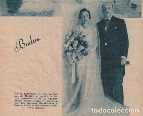 Coleccionismo de Revistas y Peri&oacute;dicos: Boda Srta. Mar&iacute;a Josefa Garay y Espinosa &ndash; D. Antonio Mac-Crohon y Jarava - 1934