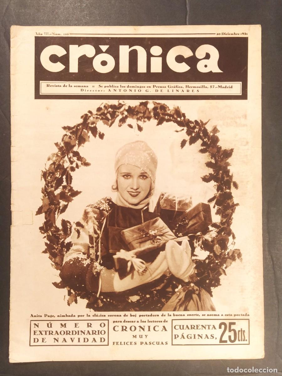 Collection Magazines and Newspapers: CRONICA -A&Ntilde;O 1931-NAVIDAD EXTRA-REPUBLICA-BALONCESTO CLUB AMERICA MADRID-TURRON JIJONA-ALCALA ZAMORA