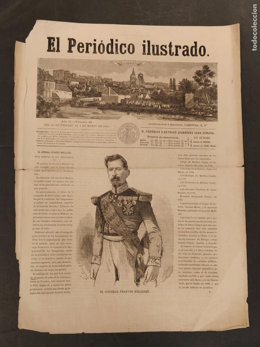 Sammeln von Zeitschriften und Zeitungen: EL PERIODICO ILUSTRADO - NUMERO 45 A&Ntilde;O 1866 - GENERAL FRANCES MELLINET- ORIGINAL ANTIGUO -(V-27.103)