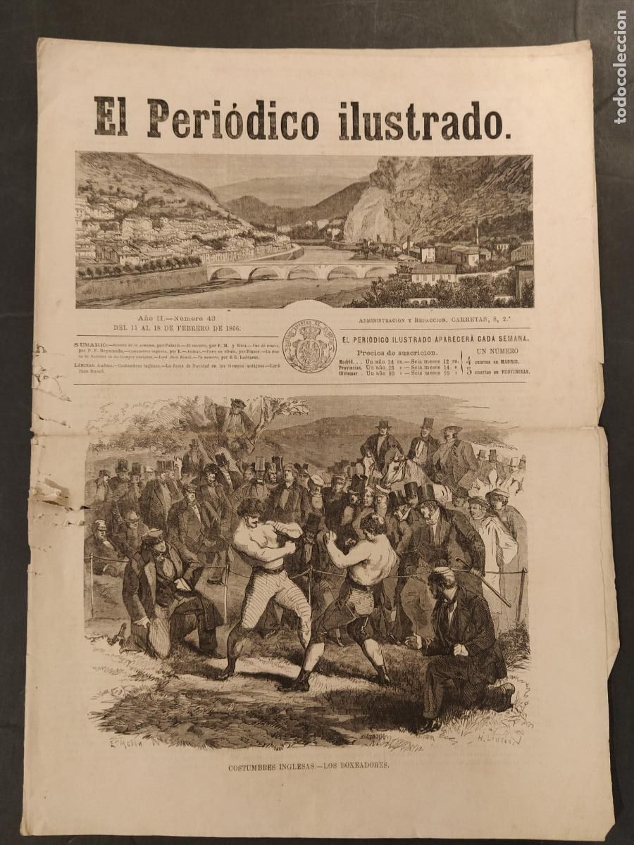 Collection Magazines and Newspapers: EL PERIODICO ILUSTRADO - NUMERO 43 A&Ntilde;O 1866 - BOXEADORES - BOXEO BOX - ORIGINAL ANTIGUO -(V-27.103)
