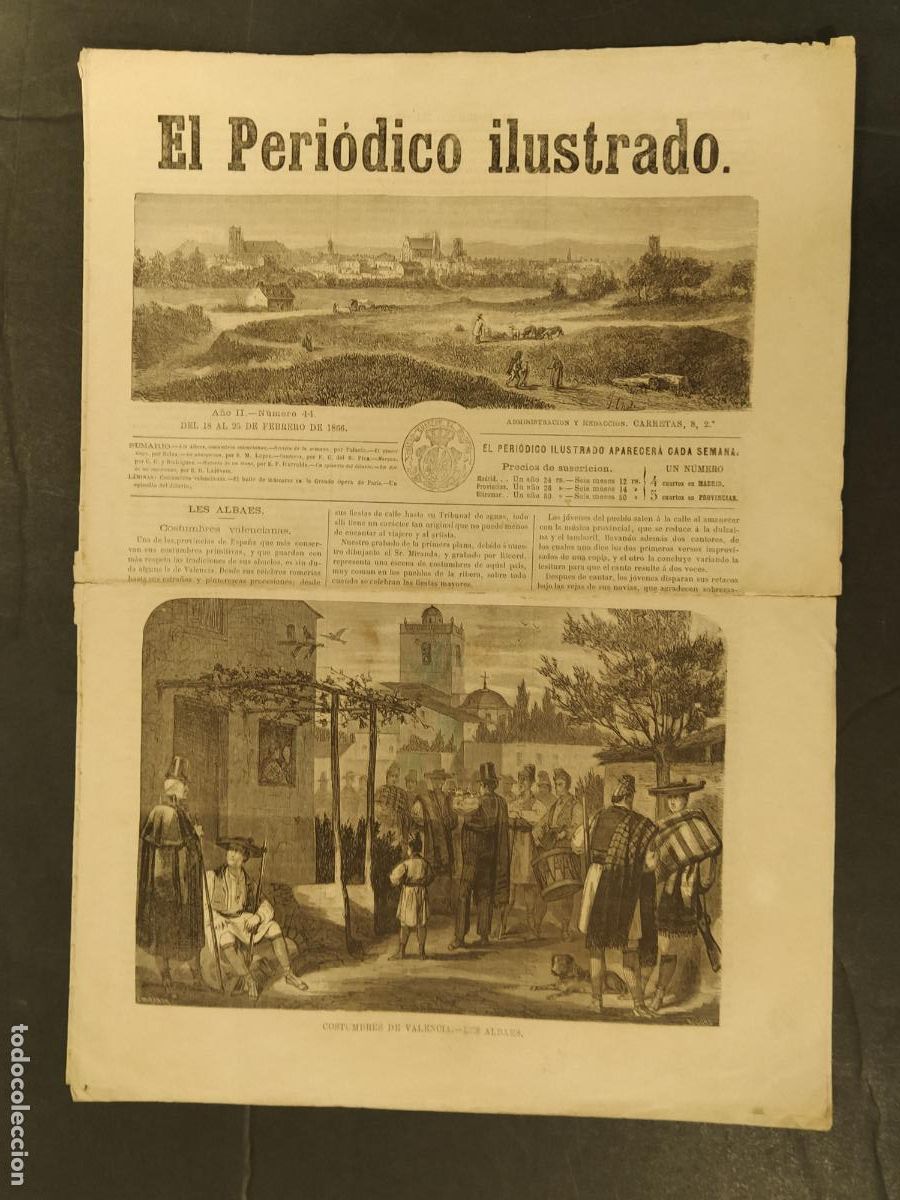 Sammeln von Zeitschriften und Zeitungen: EL PERIODICO ILUSTRADO - NUMERO 44 A&Ntilde;O 1866 - COSTUMBRES DE VALENCIA - ORIGINAL ANTIGUO -(V-27.103)