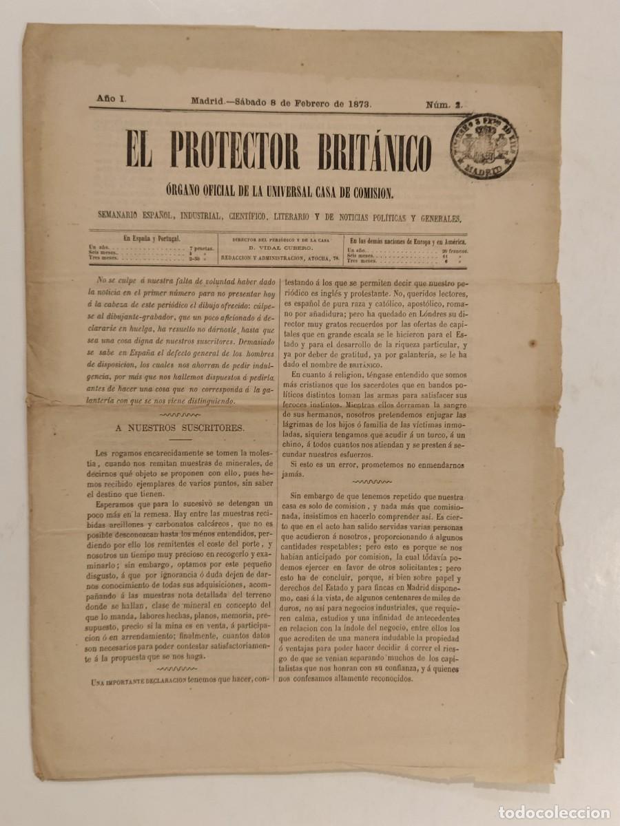 Sammeln von Zeitschriften und Zeitungen: EL PROTECTORADO BRITANICO - NUMERO 2 A&Ntilde;O 1873 - ORIGINAL ANTIGUO -(K-14.413)