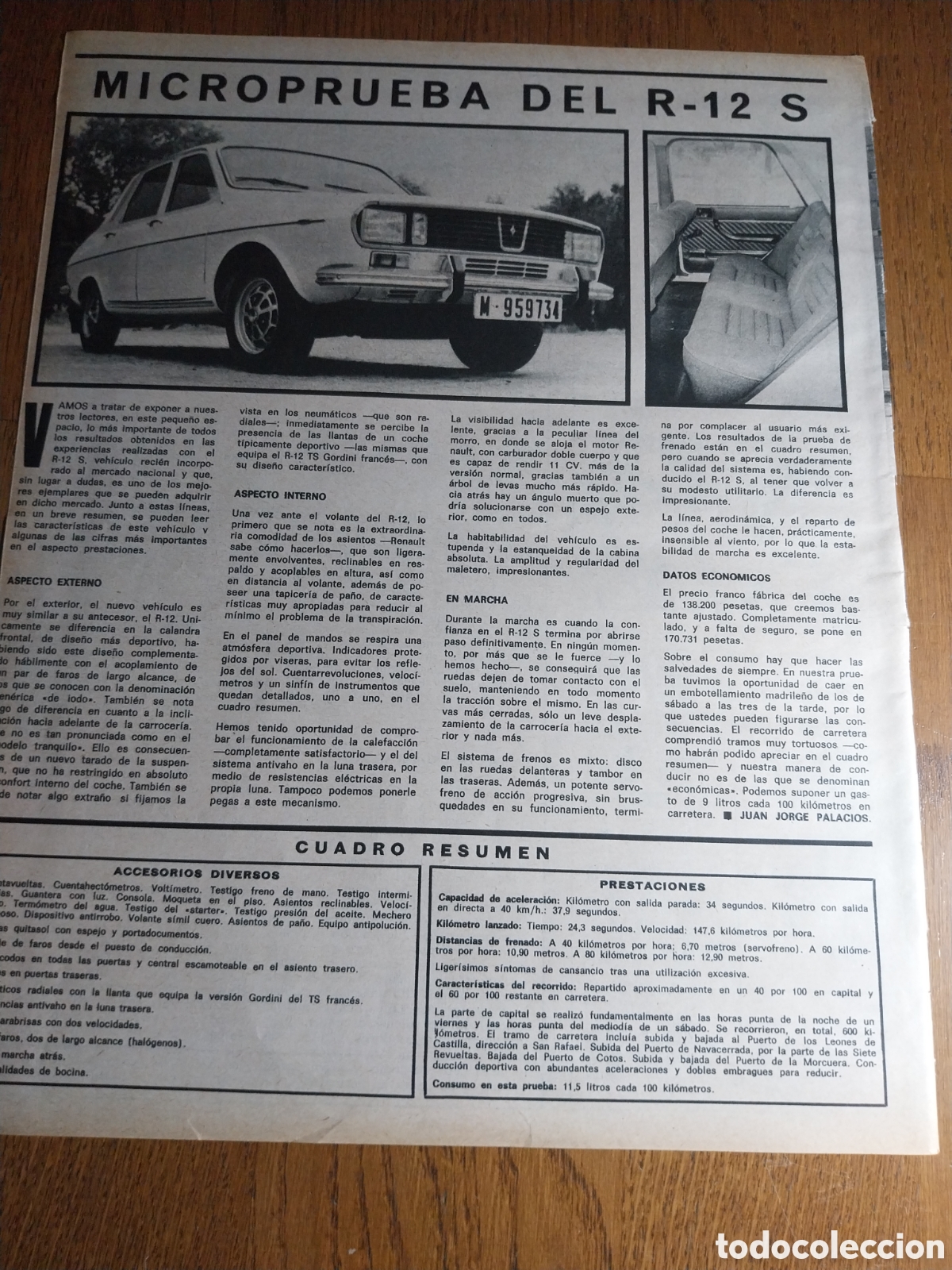 Coleccionismo de Revistas y Peri&oacute;dicos: RENAULT 12 S . MICROPRUEBA . PAGINA A&Ntilde;O 1971
