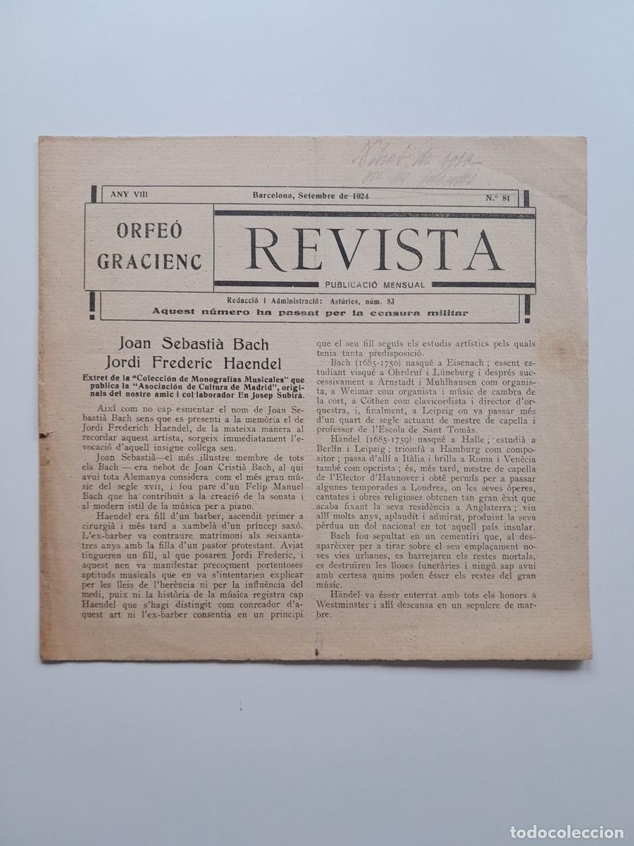 Sammeln von Zeitschriften und Zeitungen: ORFE&Oacute; GRACIENC. REVISTA (BARCELONA) - ANY 8, N&Uacute;M. 81 (SETEMBRE 1924)