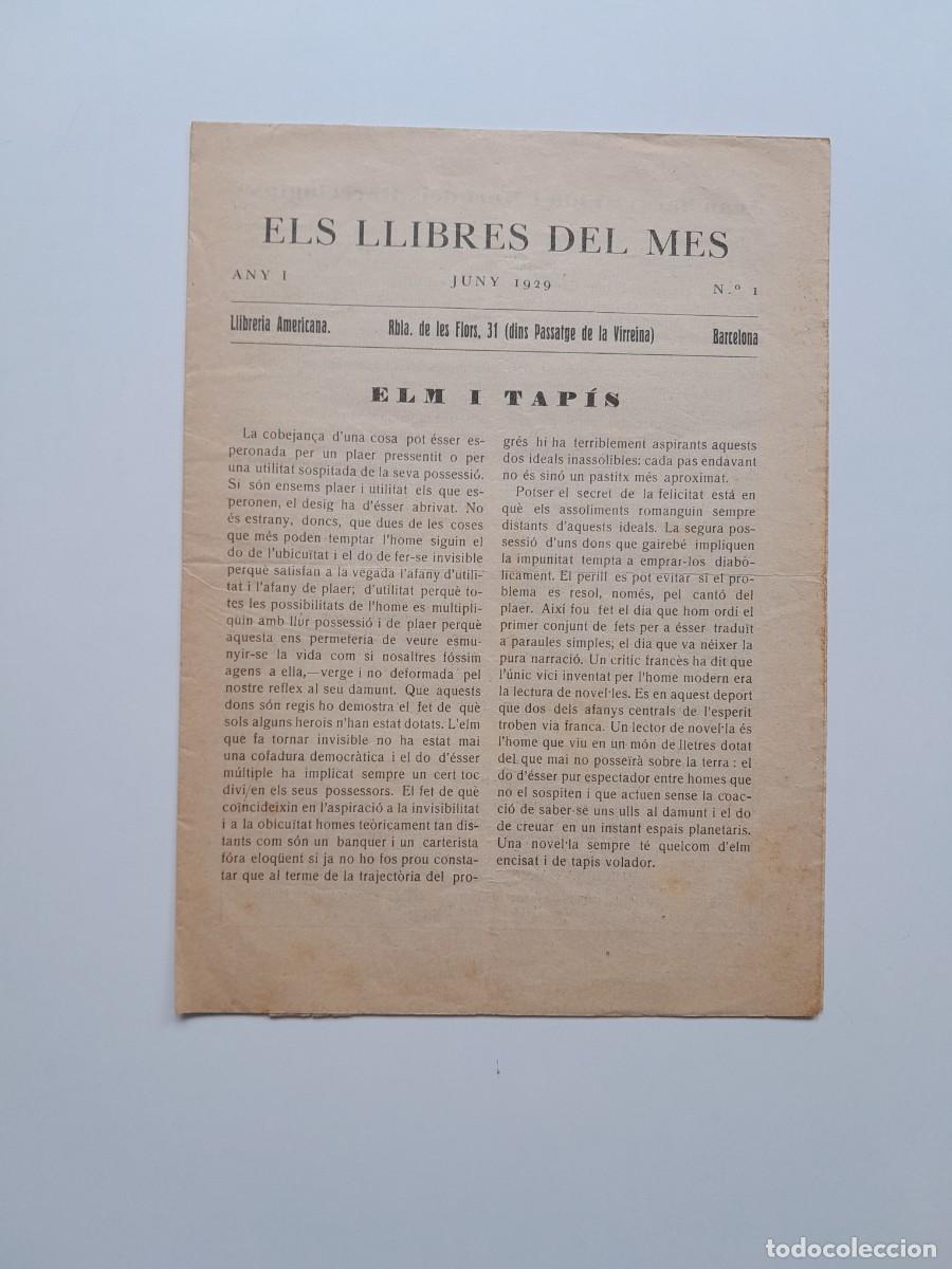Sammeln von Zeitschriften und Zeitungen: ELS LLIBRES DEL MES. LLIBRERIA AMERICANA (BARCELONA) - ANY 1, N&Uacute;M. 1 (JUNY 1929)