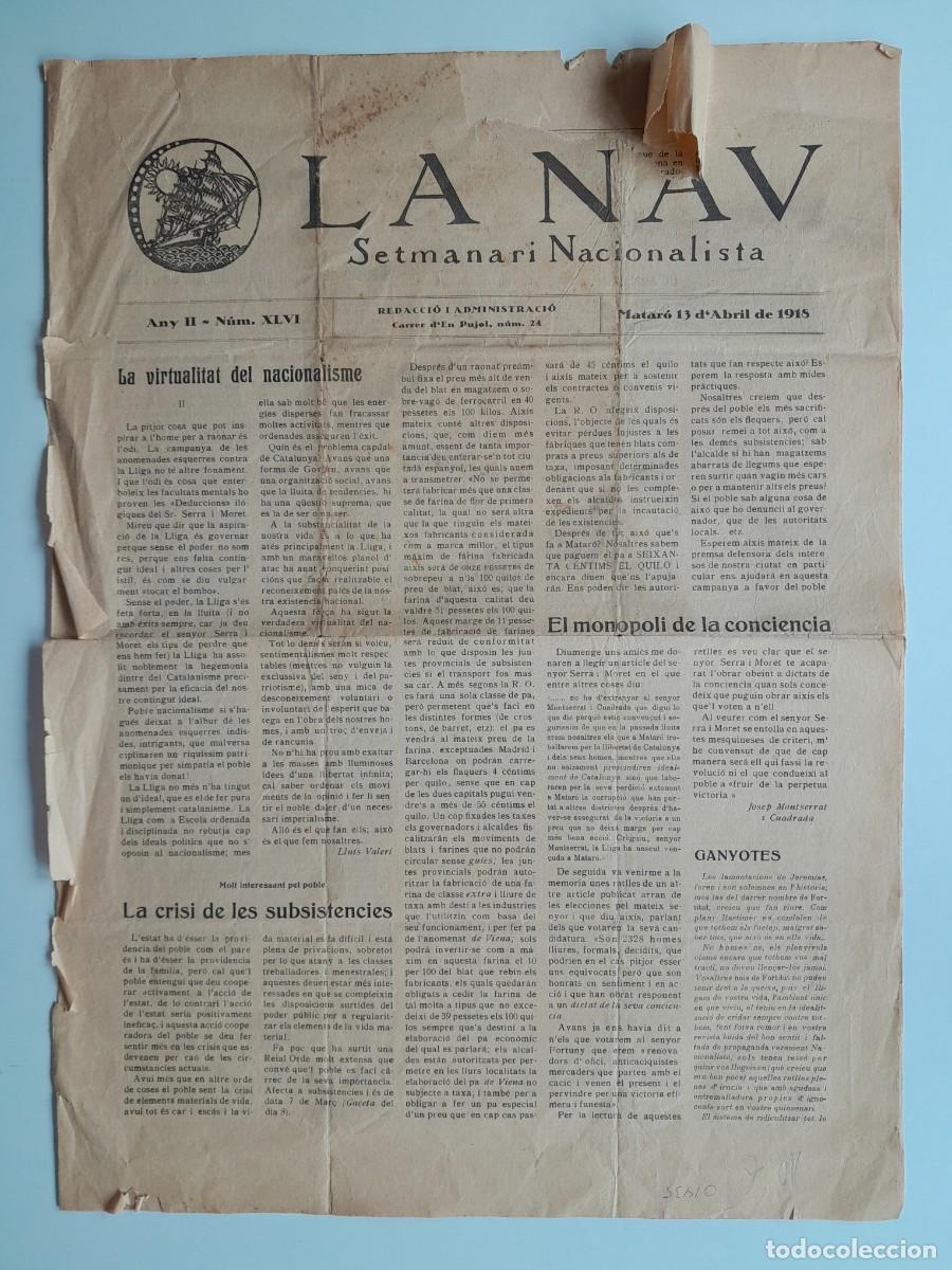 Collection Magazines and Newspapers: LA NAV. SETMANARI NACIONALISTA (MATAR&Oacute;) - ANY 2, N&Uacute;M. 46 (13 ABRIL 1918)