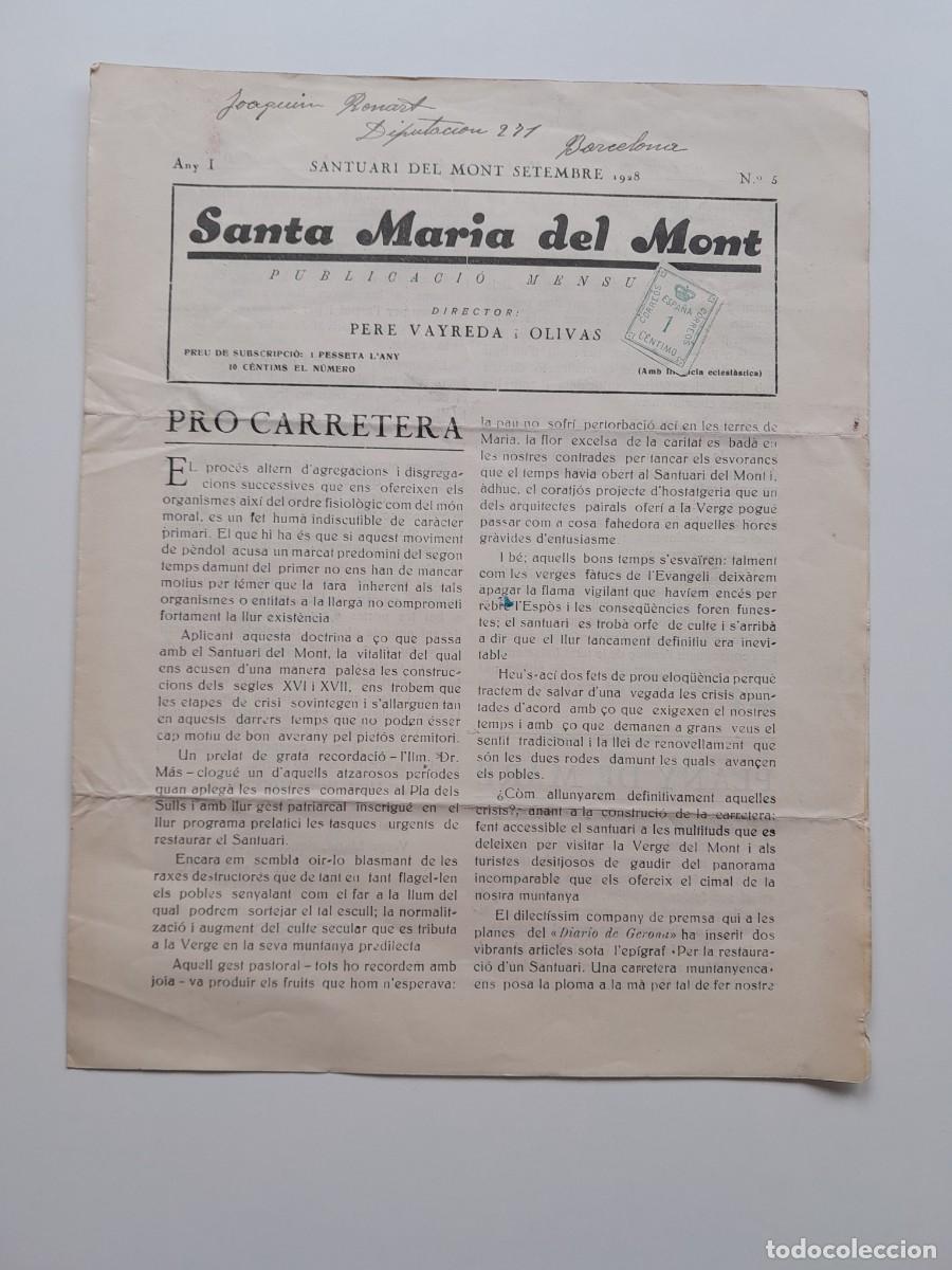 Colecionismo de Revistas e Jornais: SANTA MARIA DEL MONT (SANTUARI DEL MONT) - ANY 1, N&Uacute;M. 5 (SETEMBRE 1928)