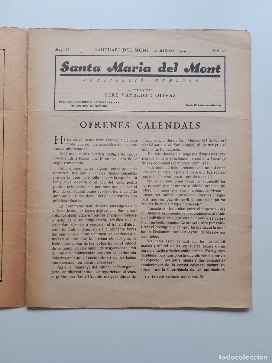 Colecionismo de Revistas e Jornais: SANTA MARIA DEL MONT (SANTUARI DEL MONT) - ANY 2, N&Uacute;M. 16 (15 AGOST 1929)