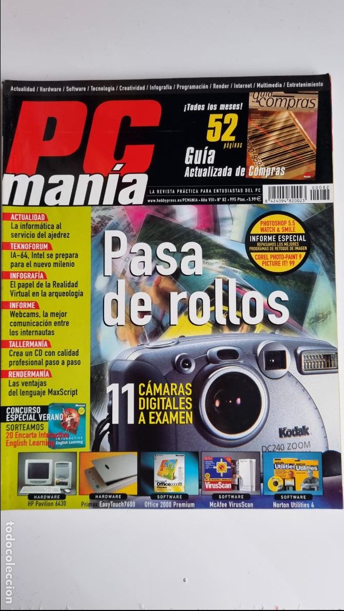 Coleccionismo de Revistas y Peri&oacute;dicos: Revista PCman&iacute;a N&ordm; 82 - A&ntilde;o VIII (1999/2000) - 11 C&aacute;maras Digitales, Photoshop 5.5, Webcams, IA-64