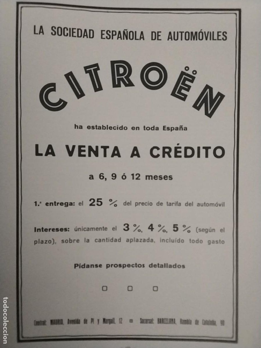 Collection Magazines and Newspapers: SOCIEDAD ESPA&Ntilde;OLA DE AUTOMOVILES CITROEN HA ESTABLECIDO LA VENTA A CREDITO HOJA A&Ntilde;O 1926