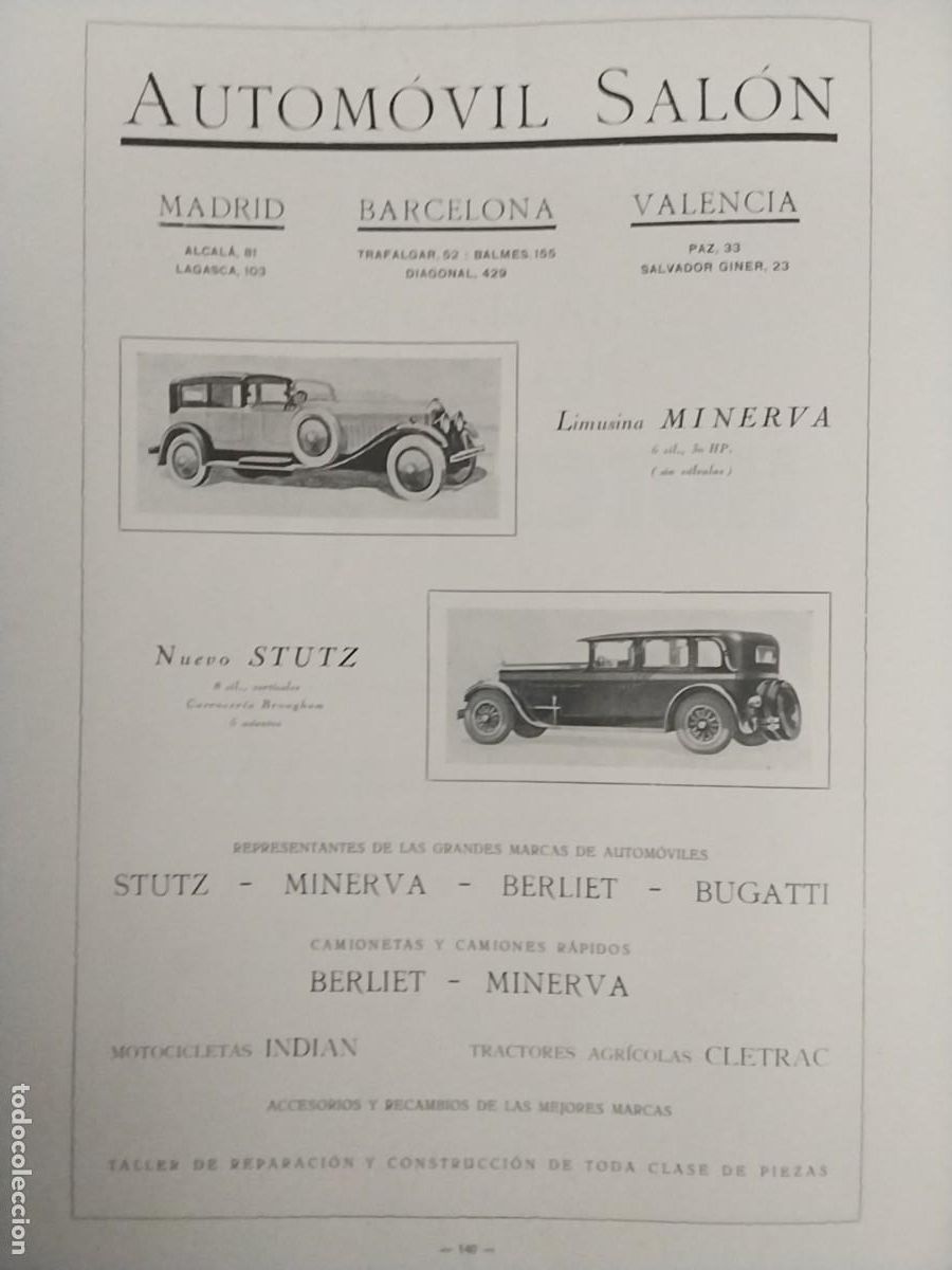 Colecionismo de Revistas e Jornais: AUTOMOVIL SALON HOJA REPRESENTANTES GRANDES MARCAS TALLERES ACCESORIOS A&Ntilde;O 1926
