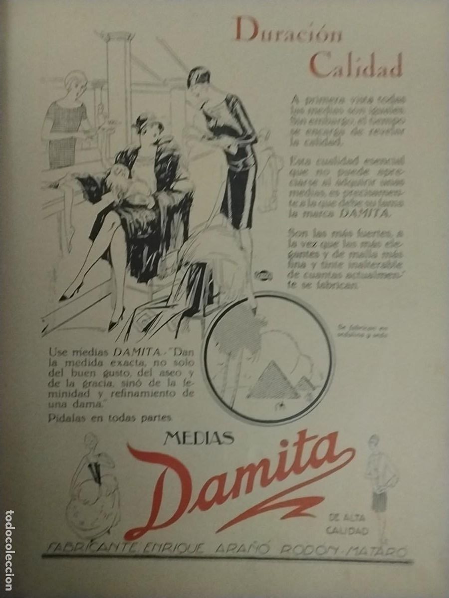 Collection Magazines and Newspapers: MEDIAS DAMITA FABRICANTE ENRIQUE ARA&Ntilde;O RODON MATARO SEDALINA SEDA BARCELONA HOJA A&Ntilde;O 1926