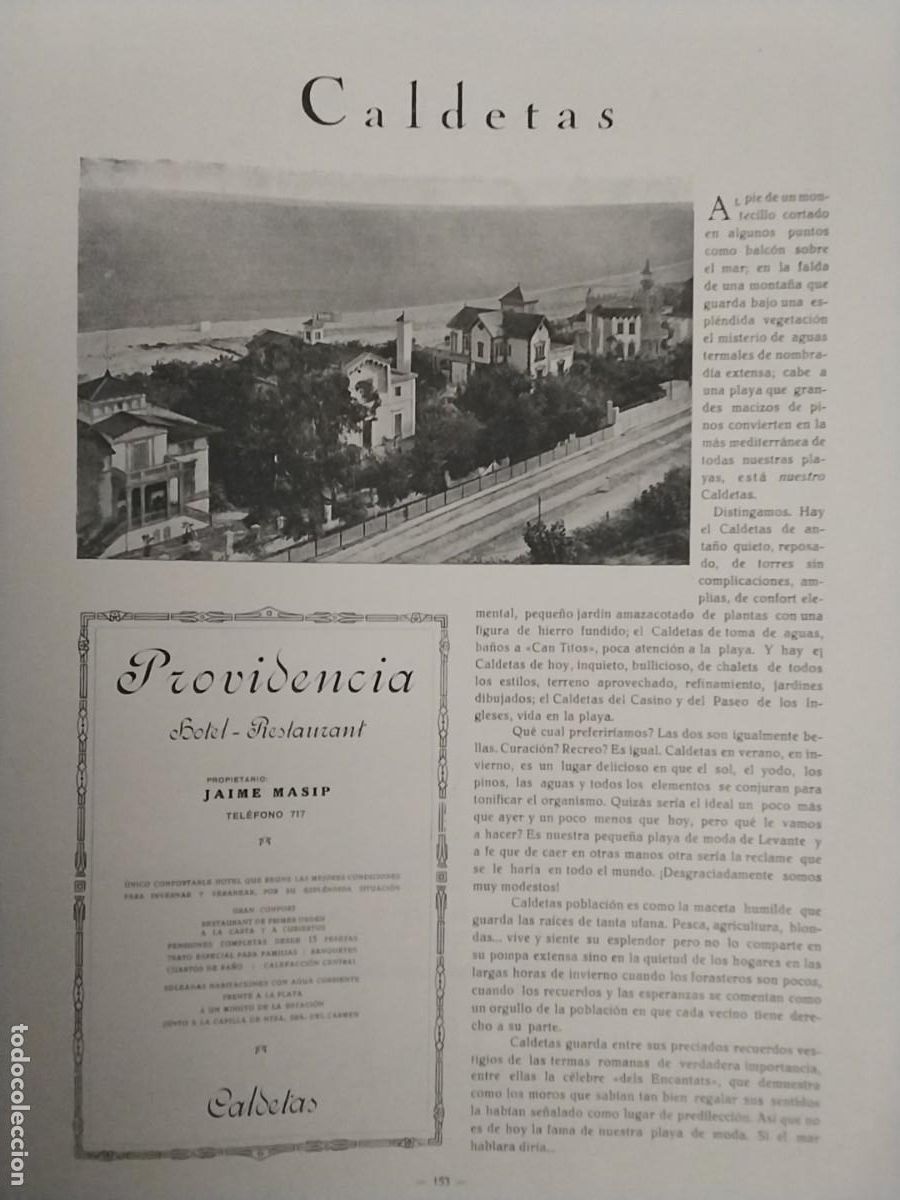 Coleccionismo de revistas y peri&oacute;dicos: CALDETAS HOTEL RESTAURANT PROVIDENCIA PROPJETERIO JAIME MASIP HOJA A&Ntilde;O 1926